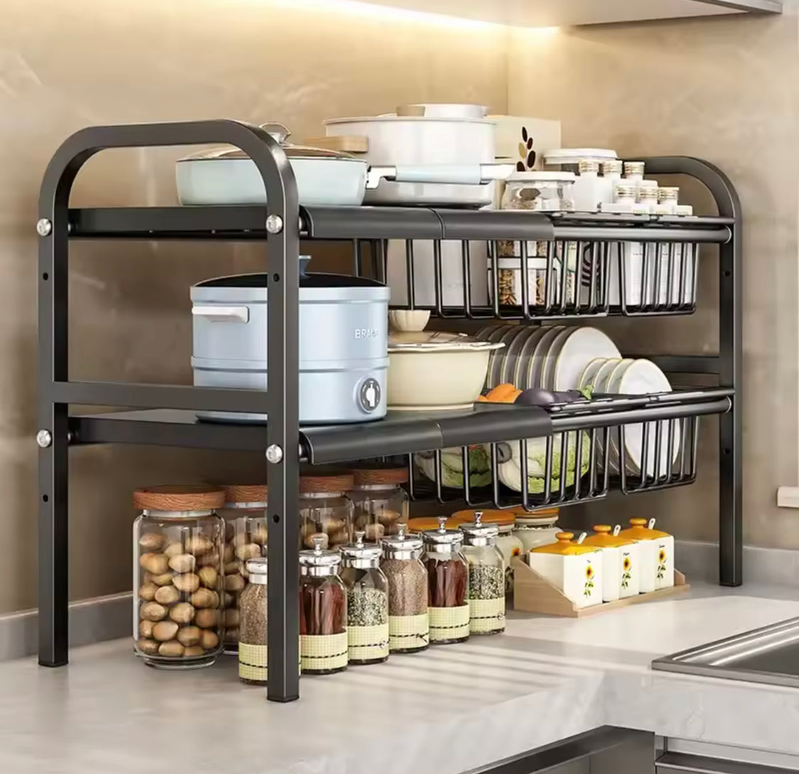 2 Tier Under Sink Organizer, Expandable Cabinet Shelf, Kitchen Under Sink Adjustable Dish Rack, Multifunctional Kitchen Organizer 2 Tier Under Sink Organizer, Expandable Cabinet Shelf, Kitchen Under Sink Adjustable Dish Rack, Multifunctional Kitchen Organizer